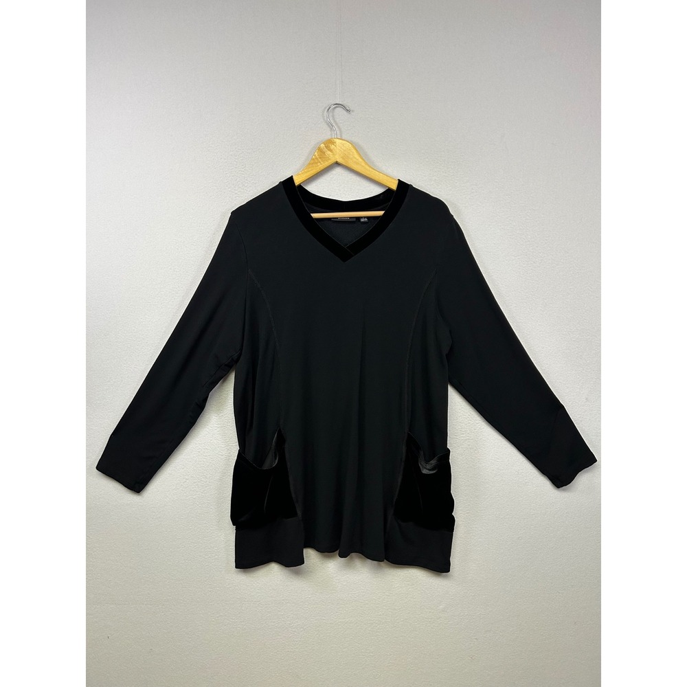 Minimalist Susan Graver Weekend‎ Womens Large Black Velvet Trim V-Neck Tunic Top